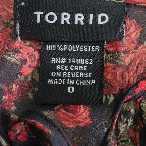 Torrid Sheer Red Rose Boho Chiffon Peasant Top Size Large - Picture 3 of 3
